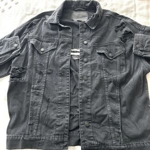 Black American Eagle Ripped Jean Jacket M